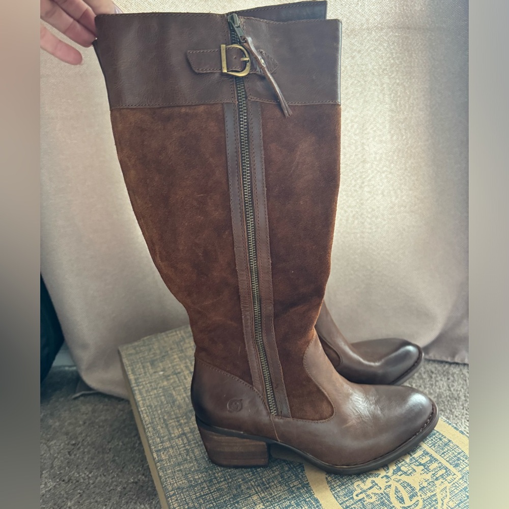 Born - Bootstrust Distressed Leather Suede Boot - Wide Calf - Size 9